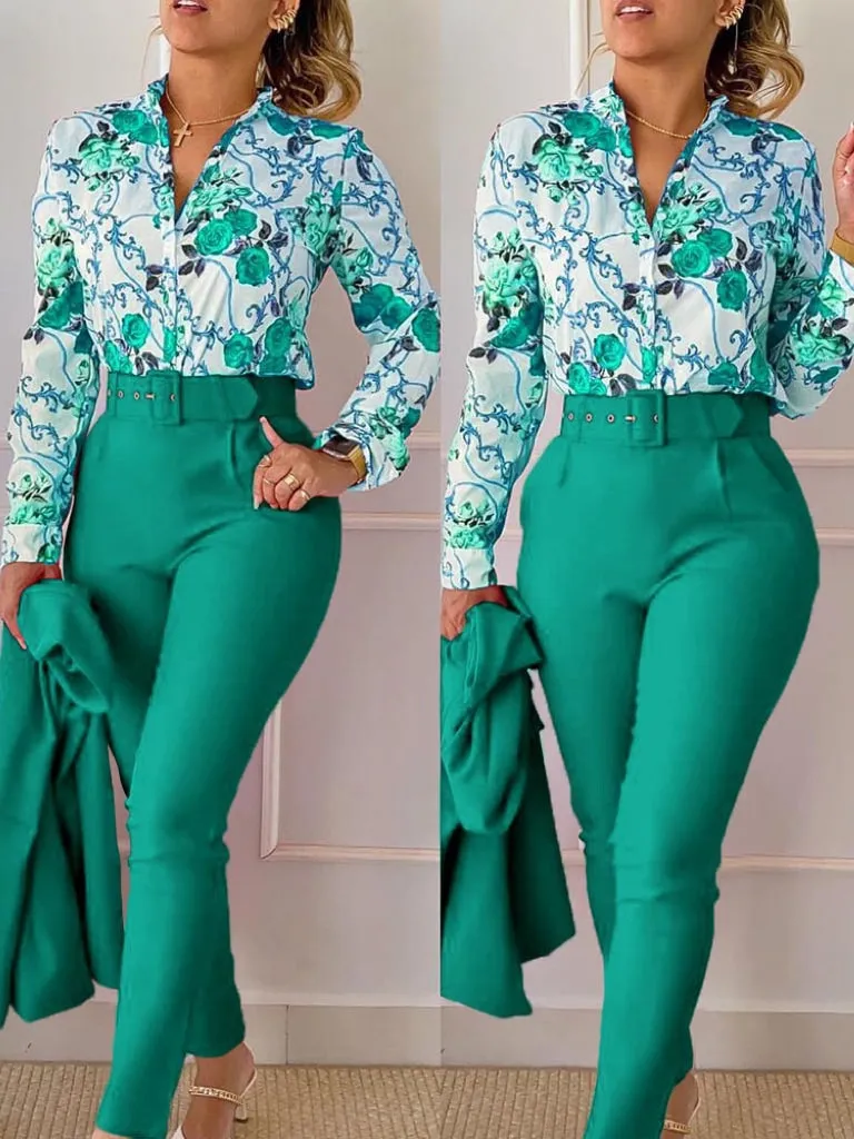 2 Pcs Women's Long Sleeve Color Pants Set 47951