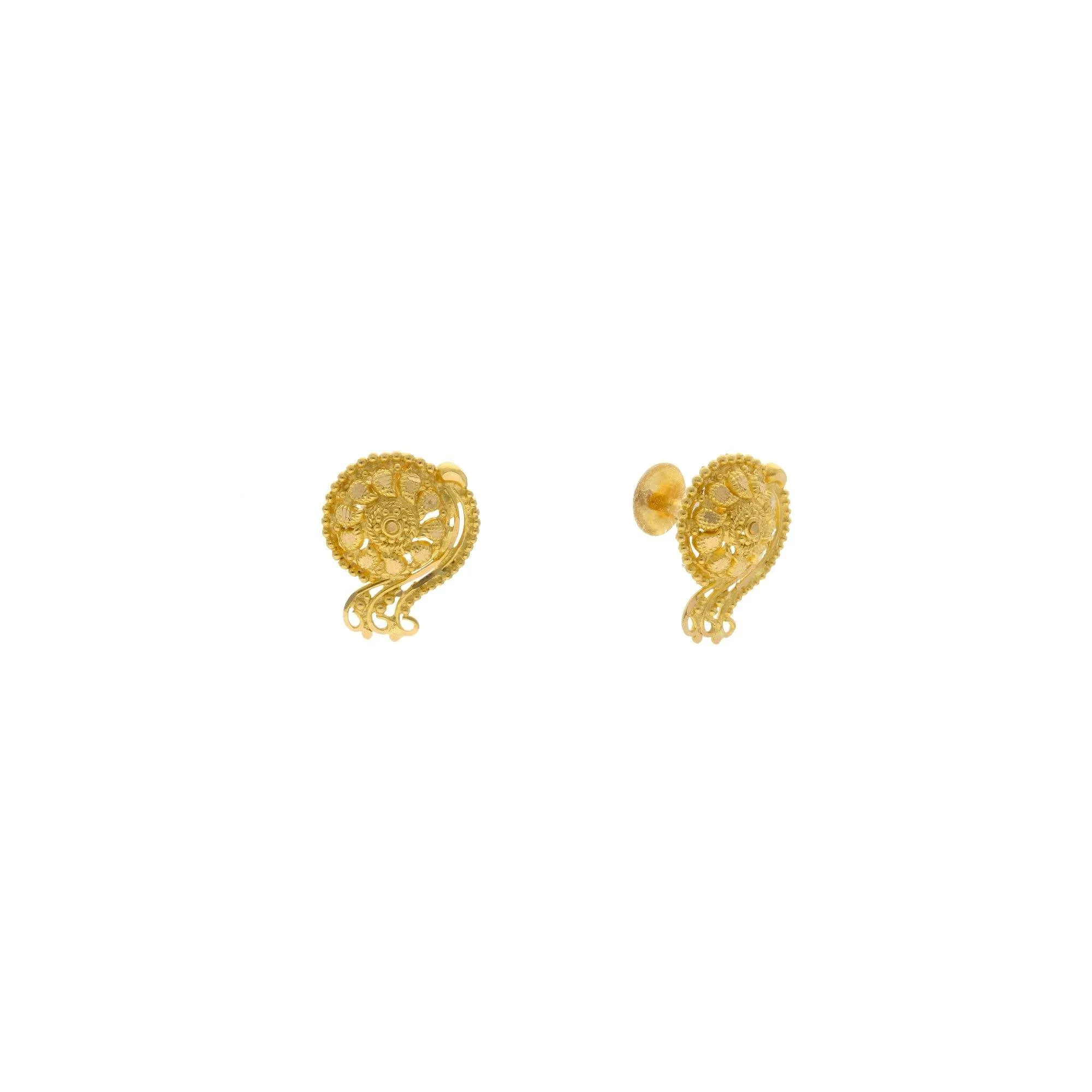 22K Yellow Gold Mango Shaped Stud Earrings, 3.7 grams