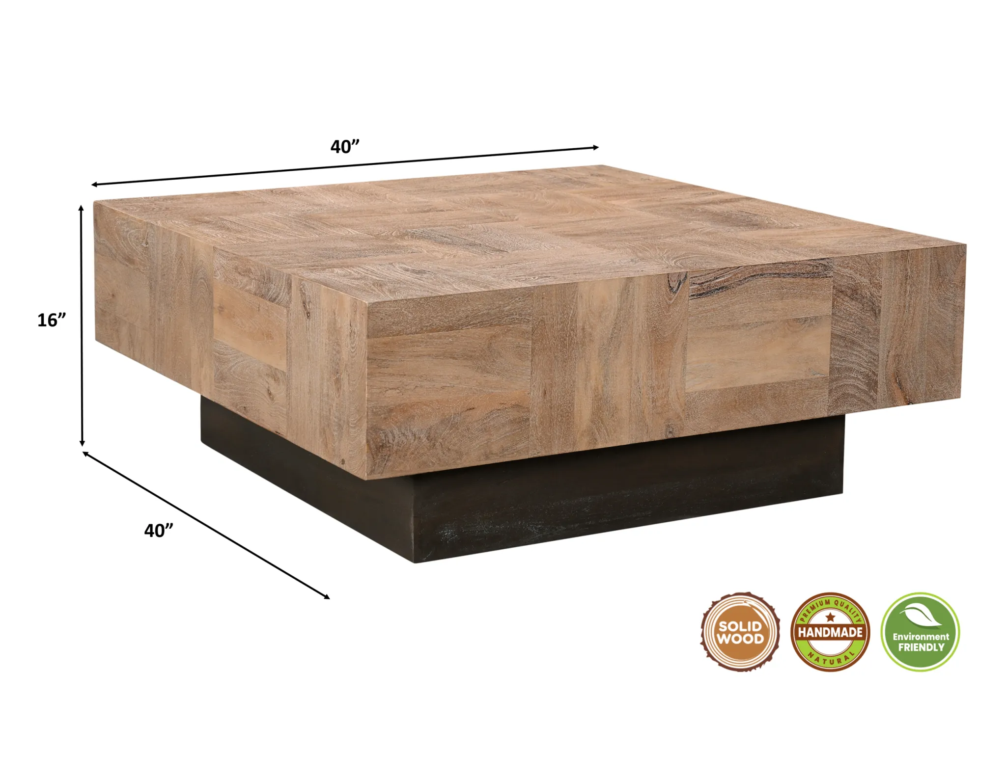 40 Brown And Black Solid Wood Square Coffee Table