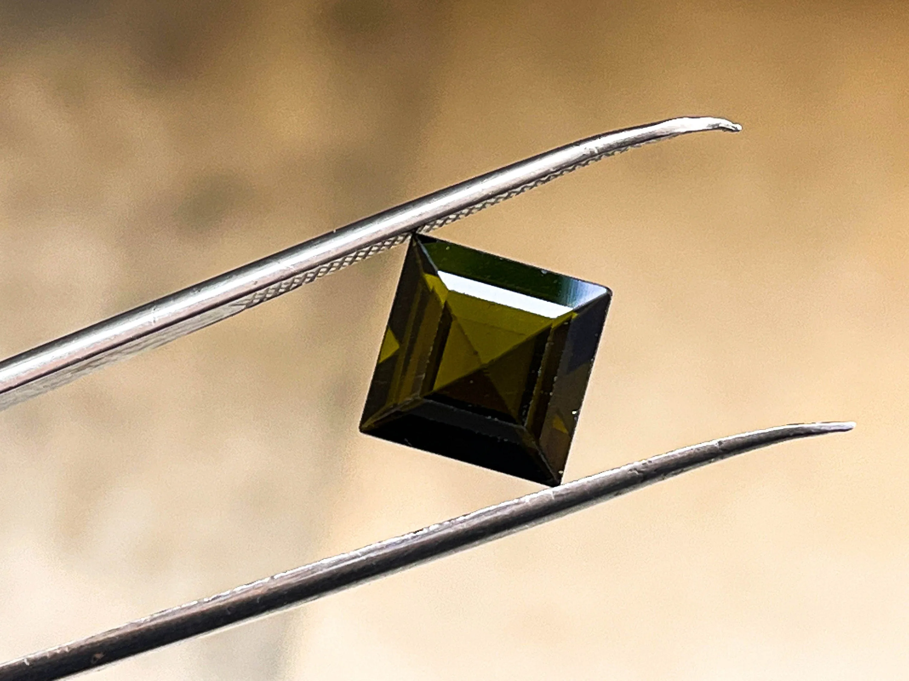 4.07 Carats Natural Olive Green Tourmaline Gemstone Square Shape loose gemstone