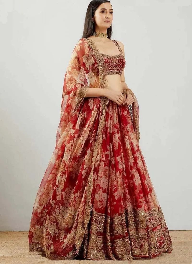 Amazing Look Georgette Fabric Maroon Lehenga Choli