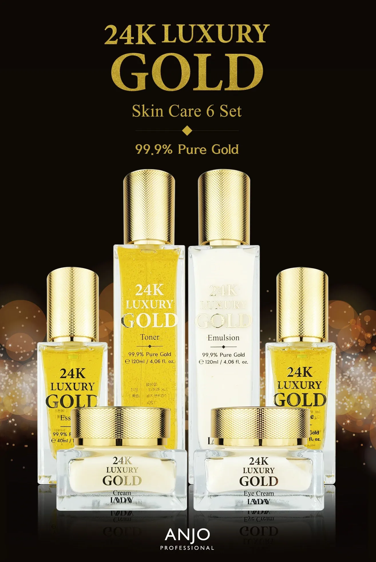 ANJO 24K Gold Skin Care 6 Sets Gifts Korean Womens Anti Aging Wrinkle Cosmetics