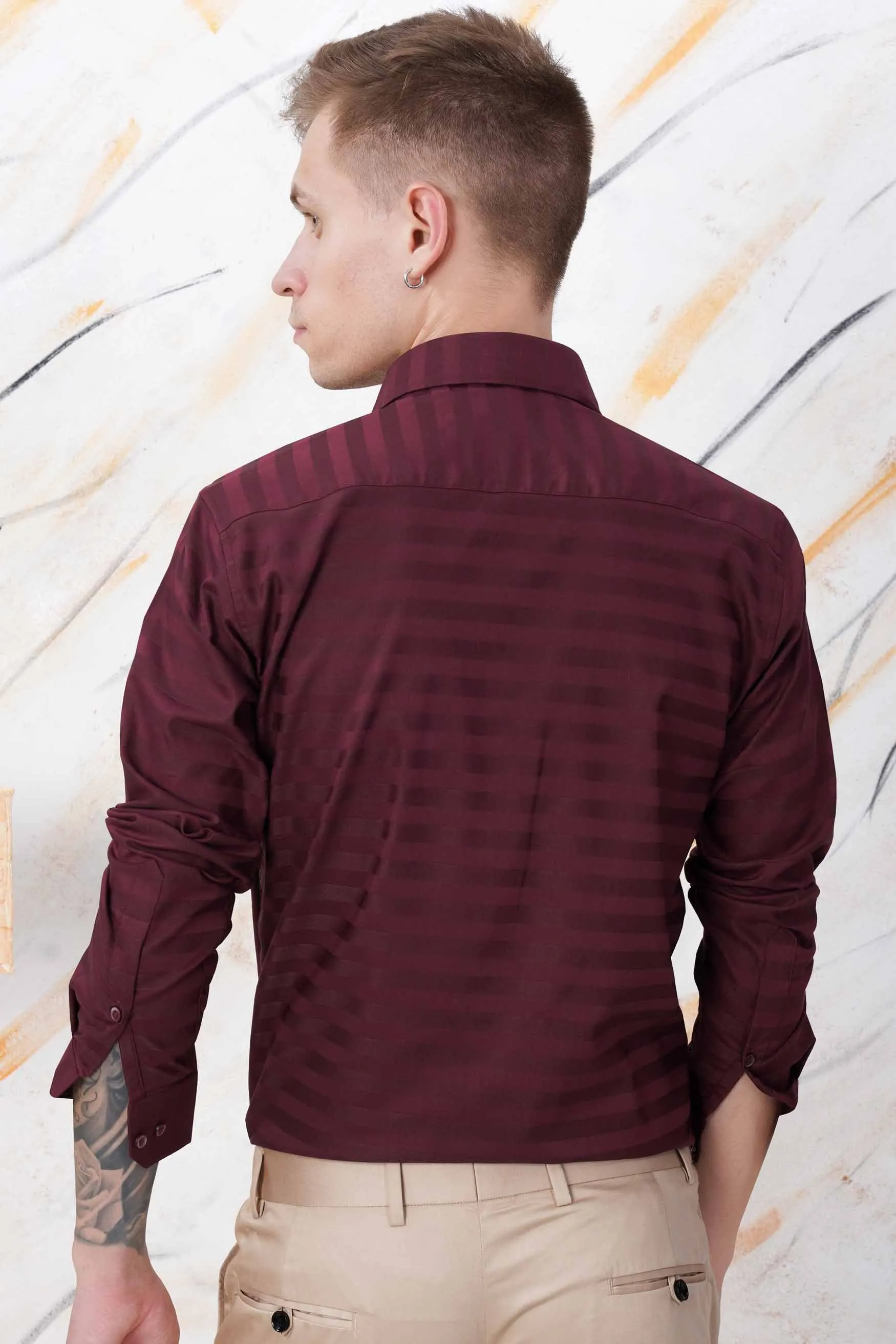 Barossa Maroon Striped Dobby Textured Premium Giza Cotton Shirt