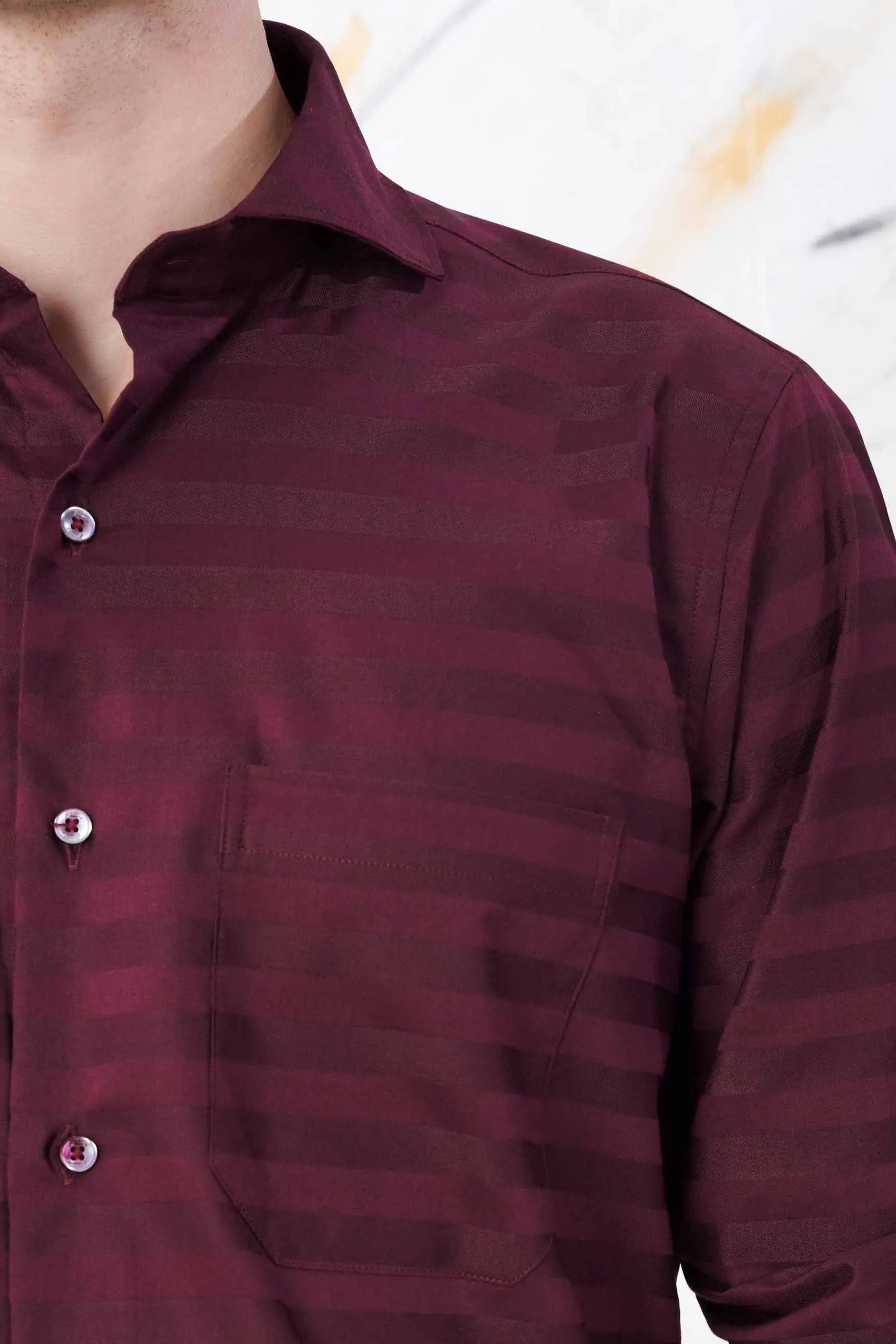 Barossa Maroon Striped Dobby Textured Premium Giza Cotton Shirt