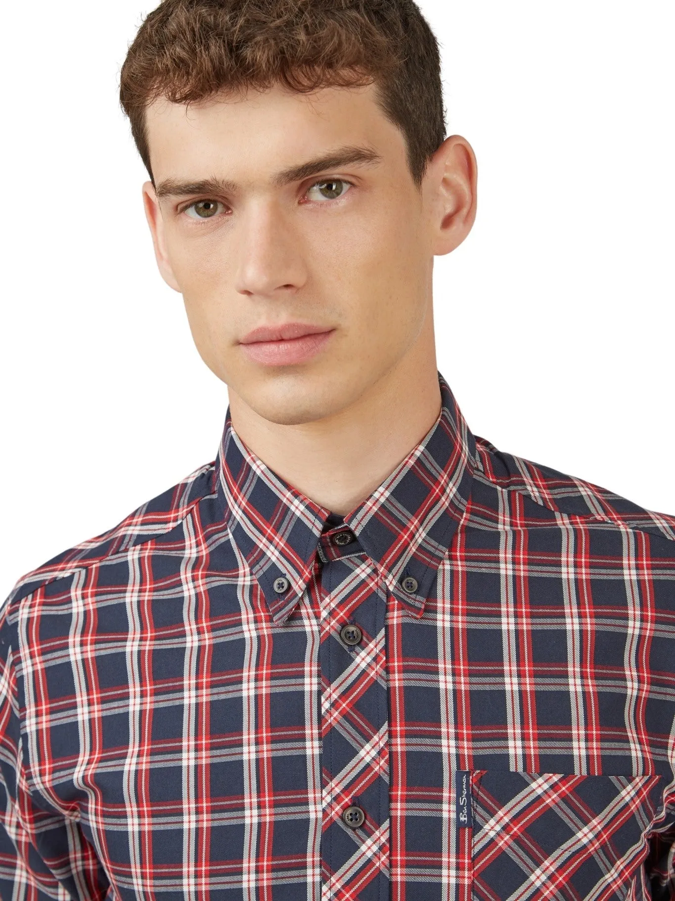 Ben Sherman Mens Grid Check Shirt Iconic 3 Finger Collar