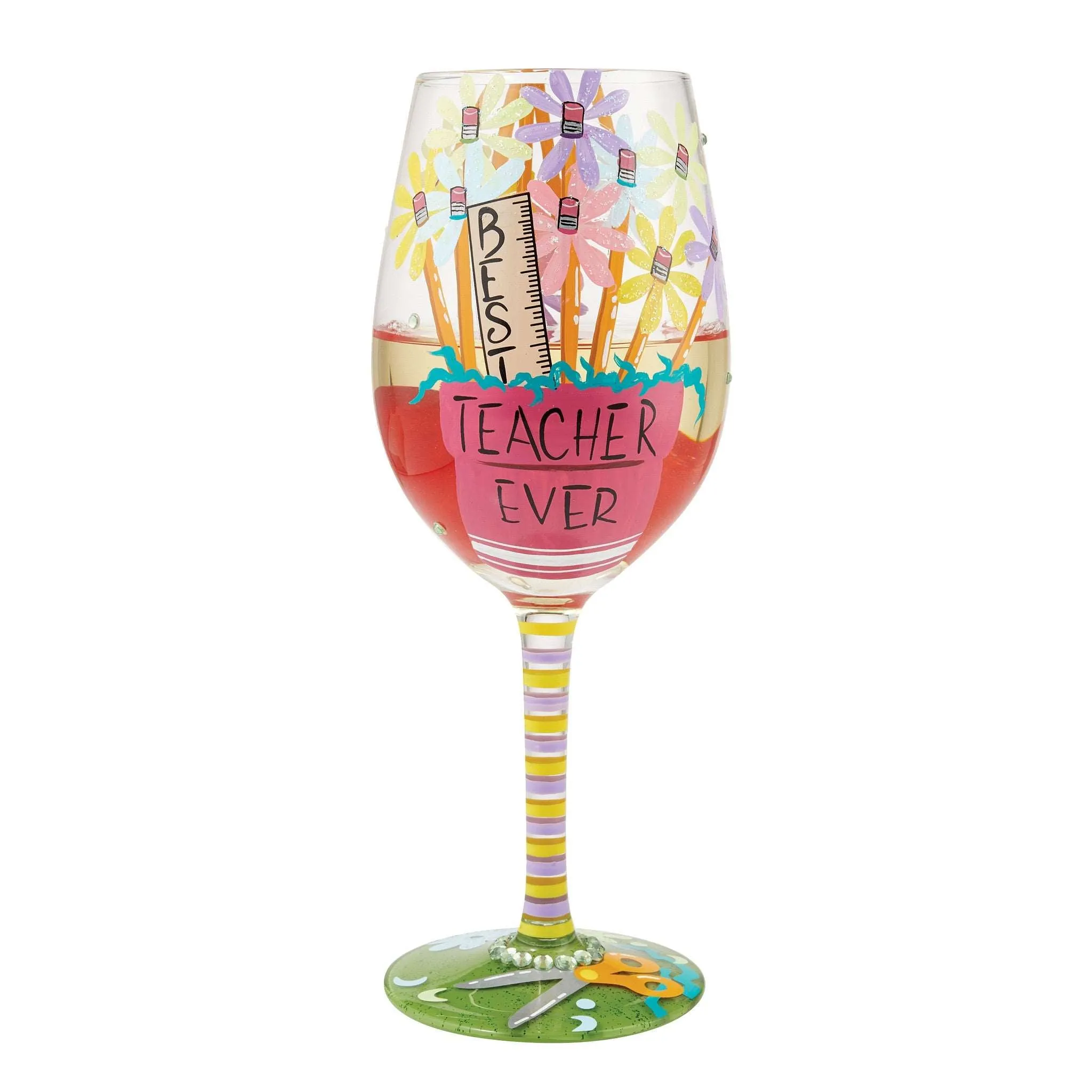 Best Teacher Ever Hand Painted Wine Glass