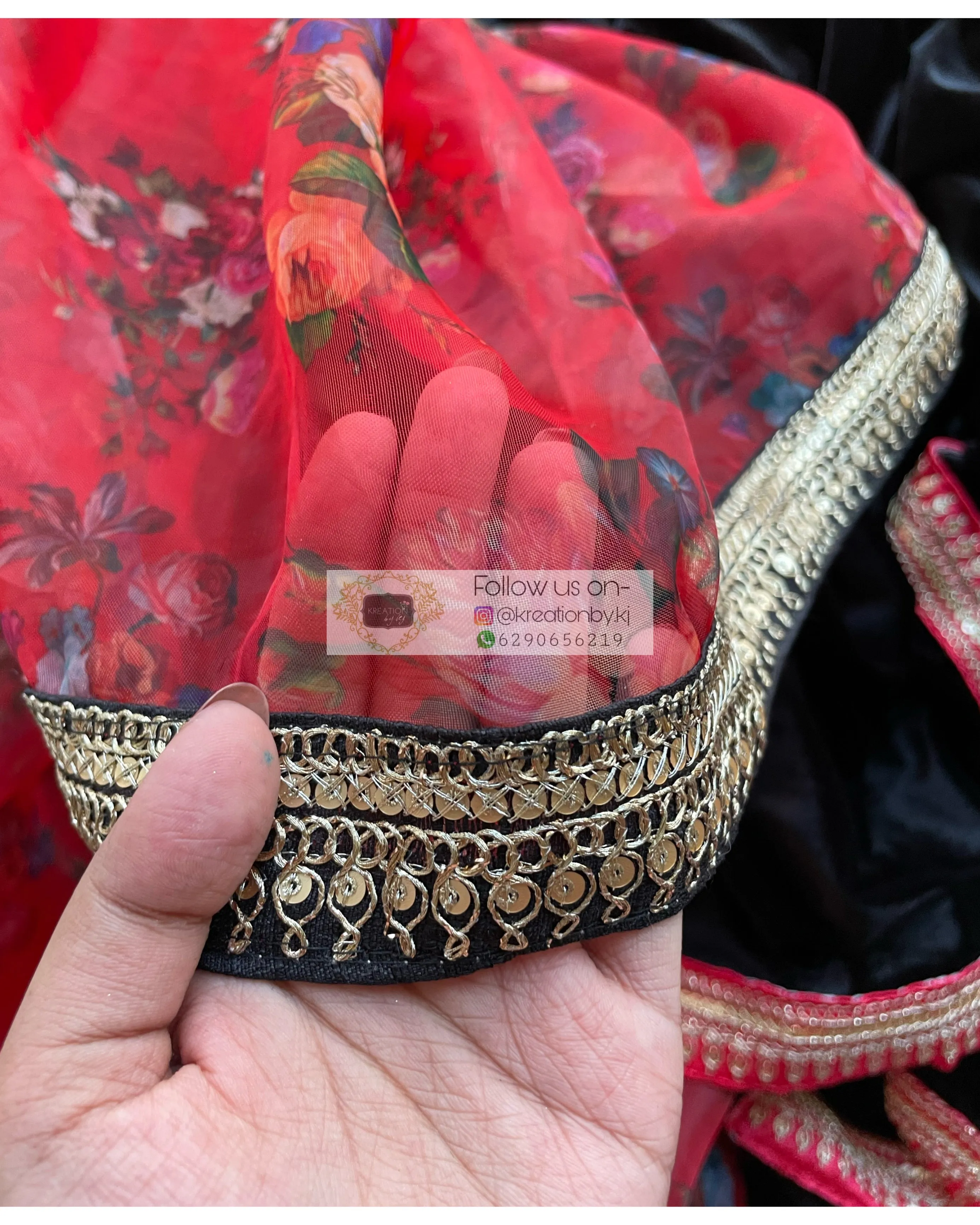 Black Floral Organza Velvet Saree