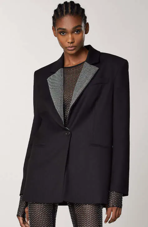 Black Rhinestone-lapel Jacket