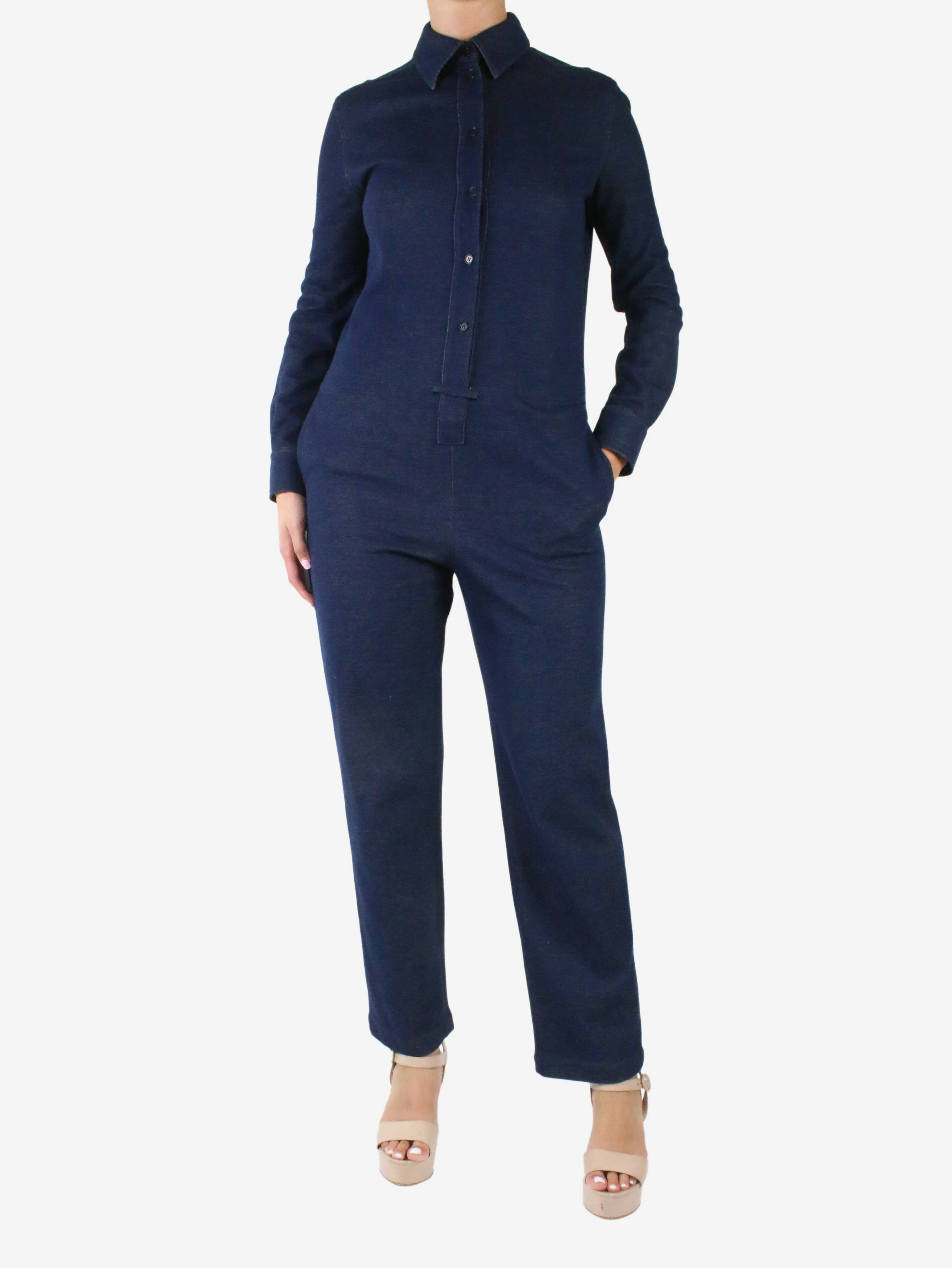 Blue denim-look jumpsuit - size UK 10