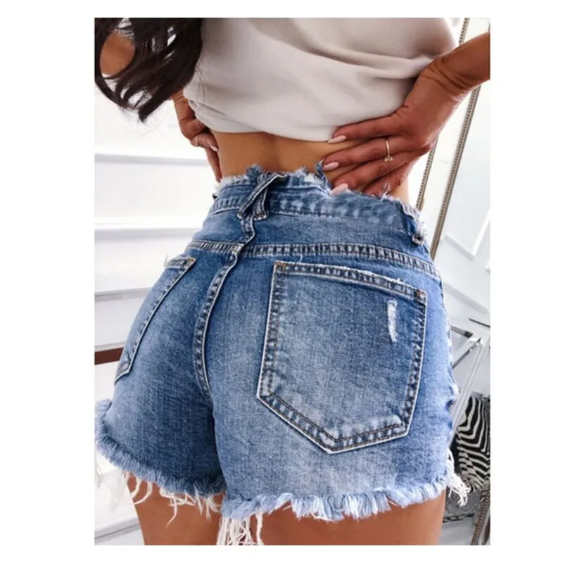 Blue Jean Cut Offs Faded Denim Dark Denim Or Gray Womens Daisy Dukes Jeans Shorts Back Pockets Frayed Hem Ripped Belt Loops Available In Sizes Small Medium Large XL And Plus Size XXL And XXXL