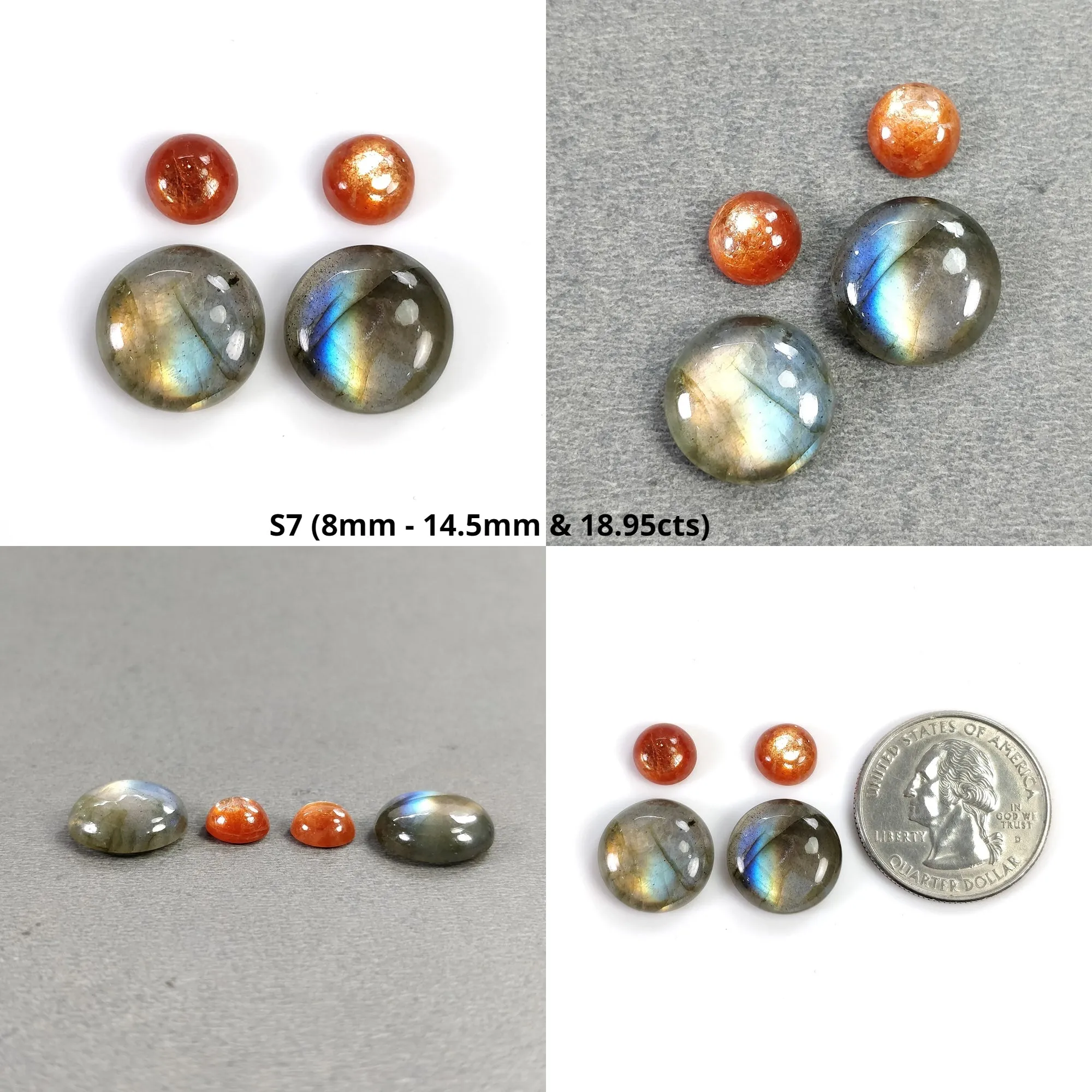 BLUE LABRADORITE And Orange SUNSTONE Gemstone Cabochon : Natural Untreated Labradorite Oval Pear Round Shapes 3pcs 4pcs