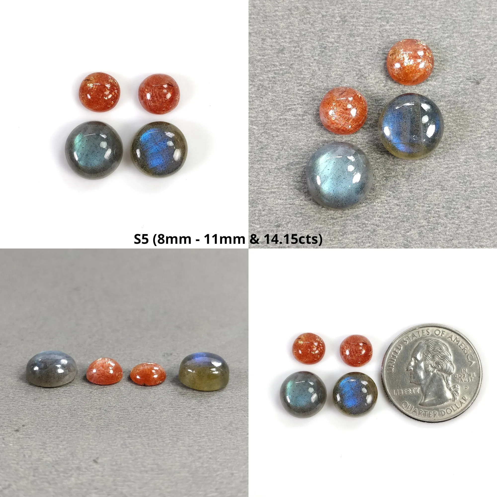 BLUE LABRADORITE And Orange SUNSTONE Gemstone Cabochon : Natural Untreated Labradorite Oval Pear Round Shapes 3pcs 4pcs