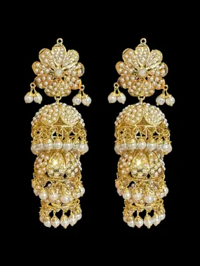 DER506 Mya  gold plated jhumka earrings - pearls  ( SHIPS IN 4 WEEKS )