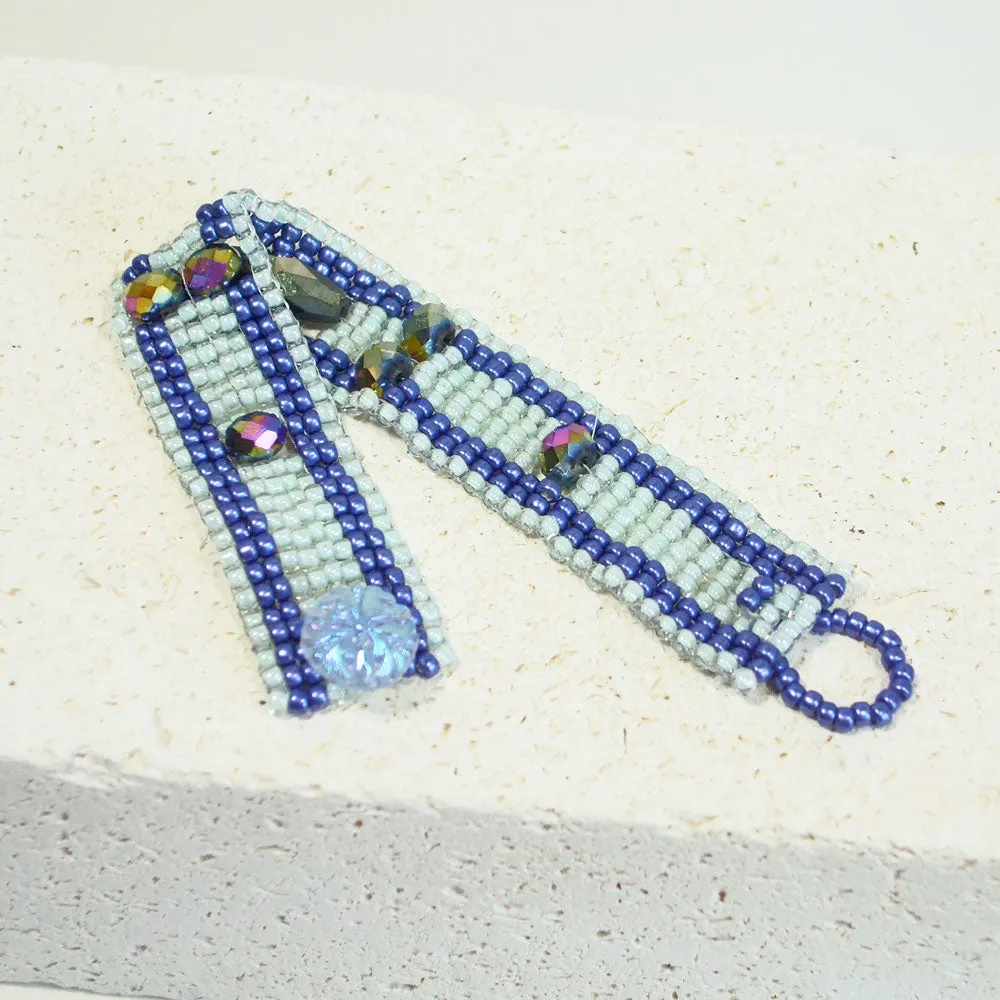 Edvina  Blue Loom Woven Seed Bead Bracelet