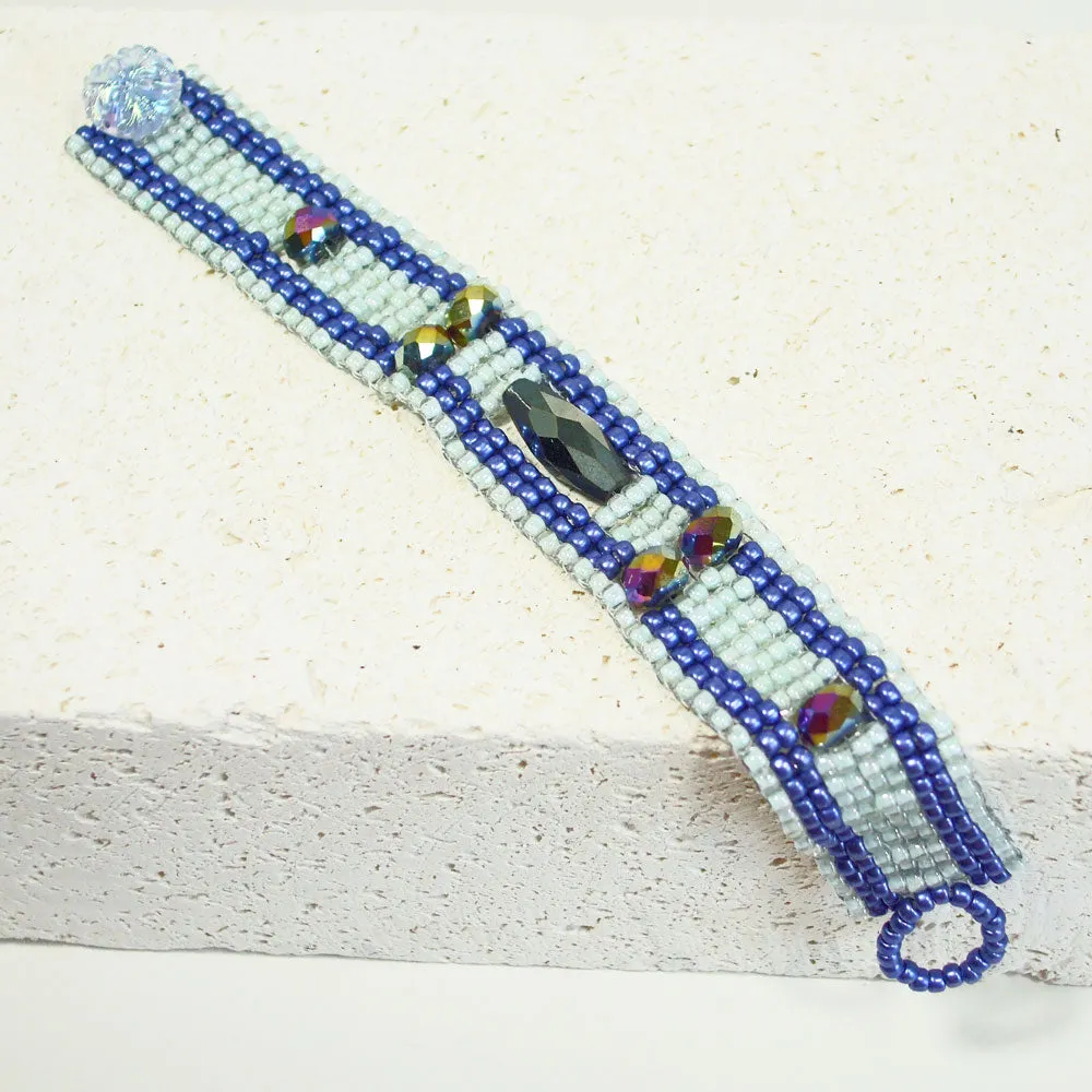 Edvina  Blue Loom Woven Seed Bead Bracelet