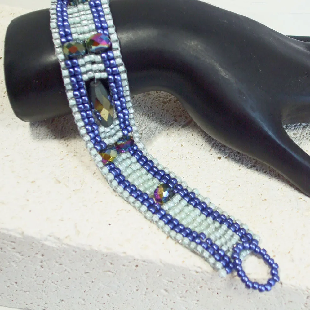 Edvina  Blue Loom Woven Seed Bead Bracelet