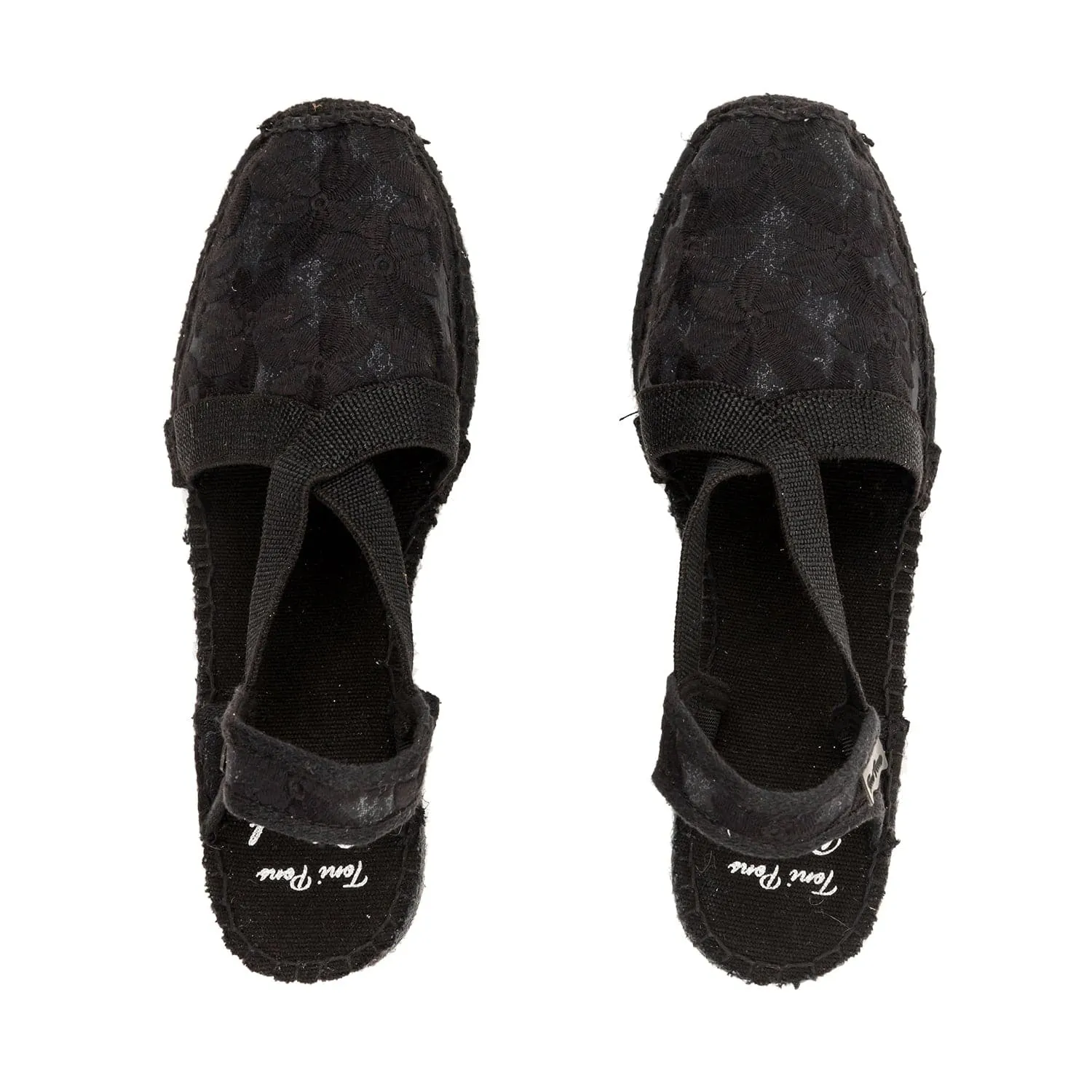 Embroidered Black Cotton Blend Wedge Espadrille for Women - Terra-7FBK