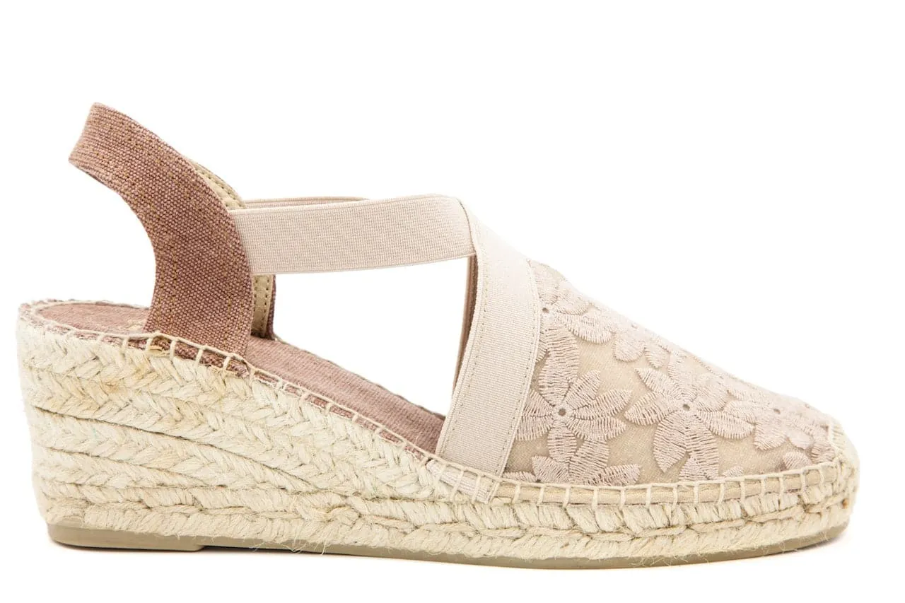 Embroidered Cotton Blend Wedge Espadrille for Women - Terra-F