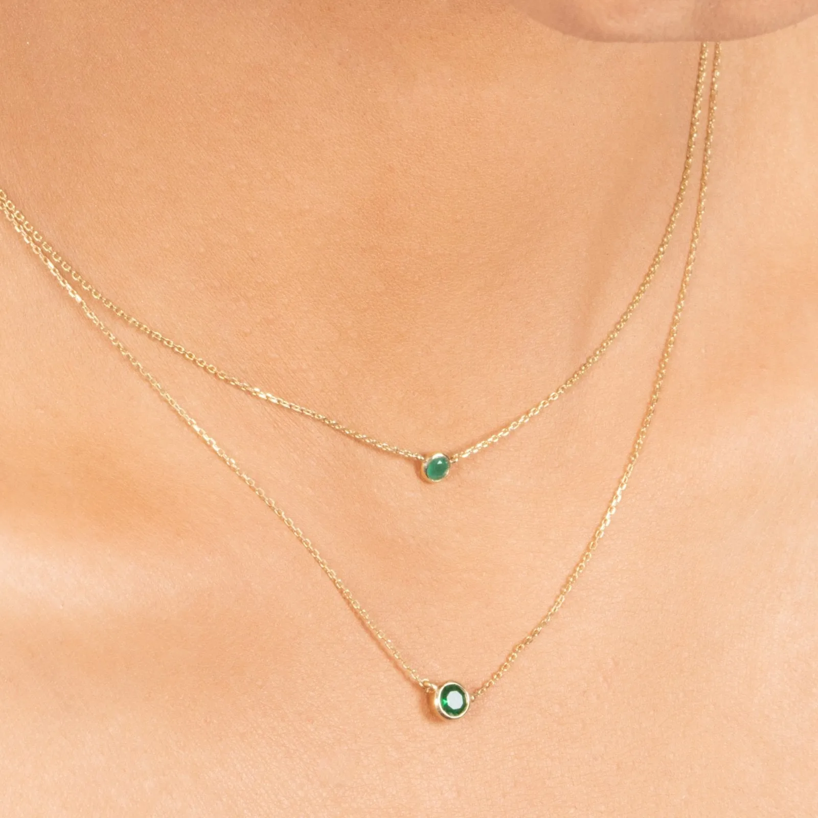 Emerald Station Necklace Bezel Set in 14k Gold