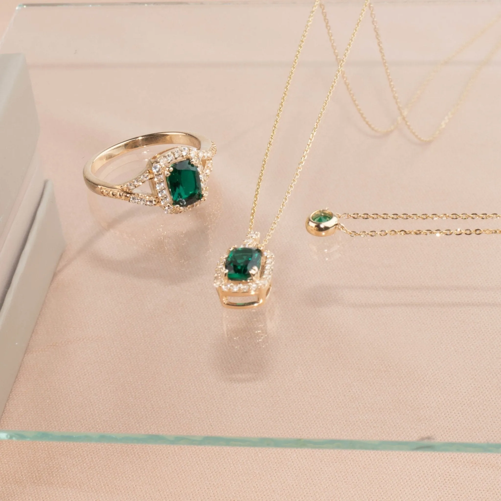 Emerald Station Necklace Bezel Set in 14k Gold