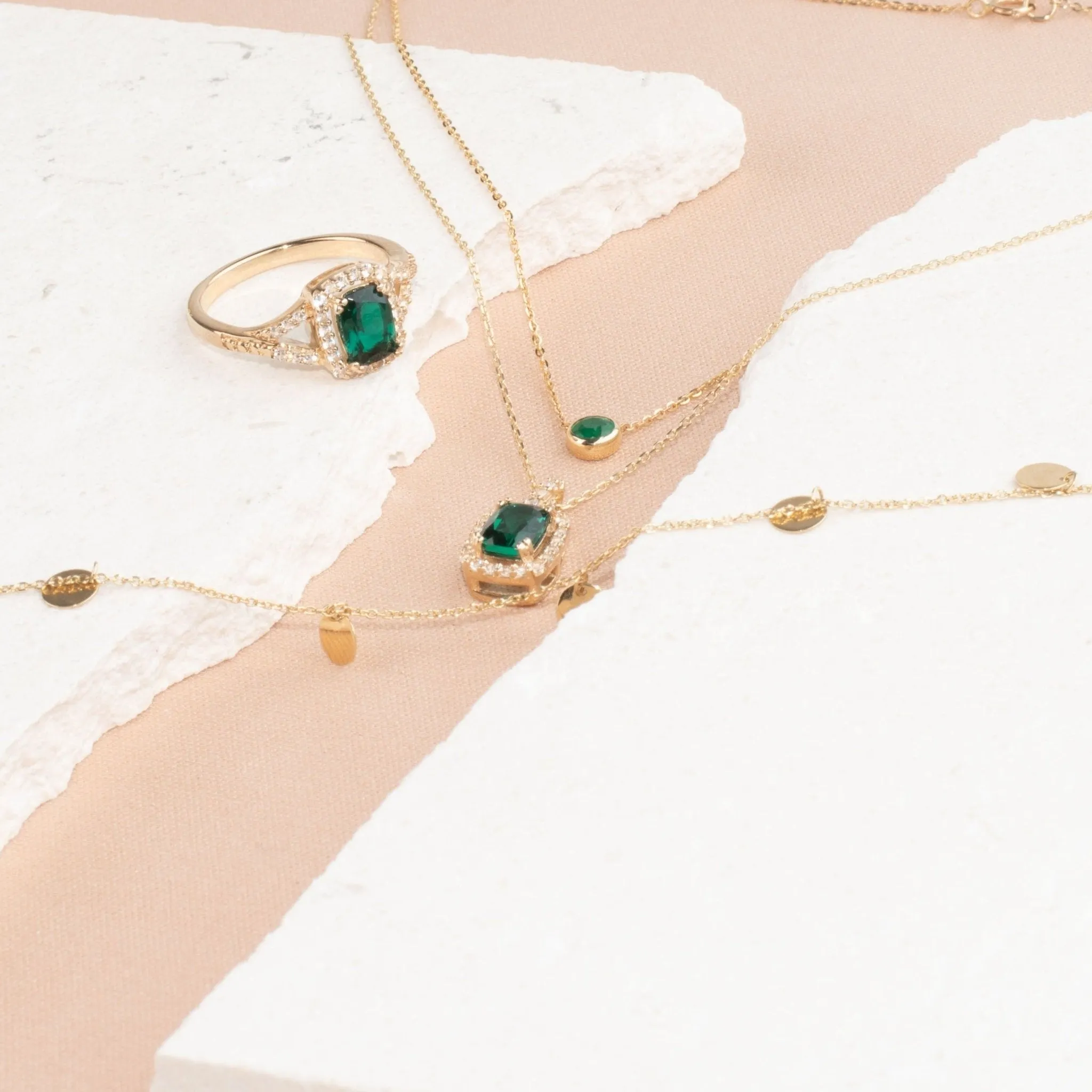 Emerald Station Necklace Bezel Set in 14k Gold