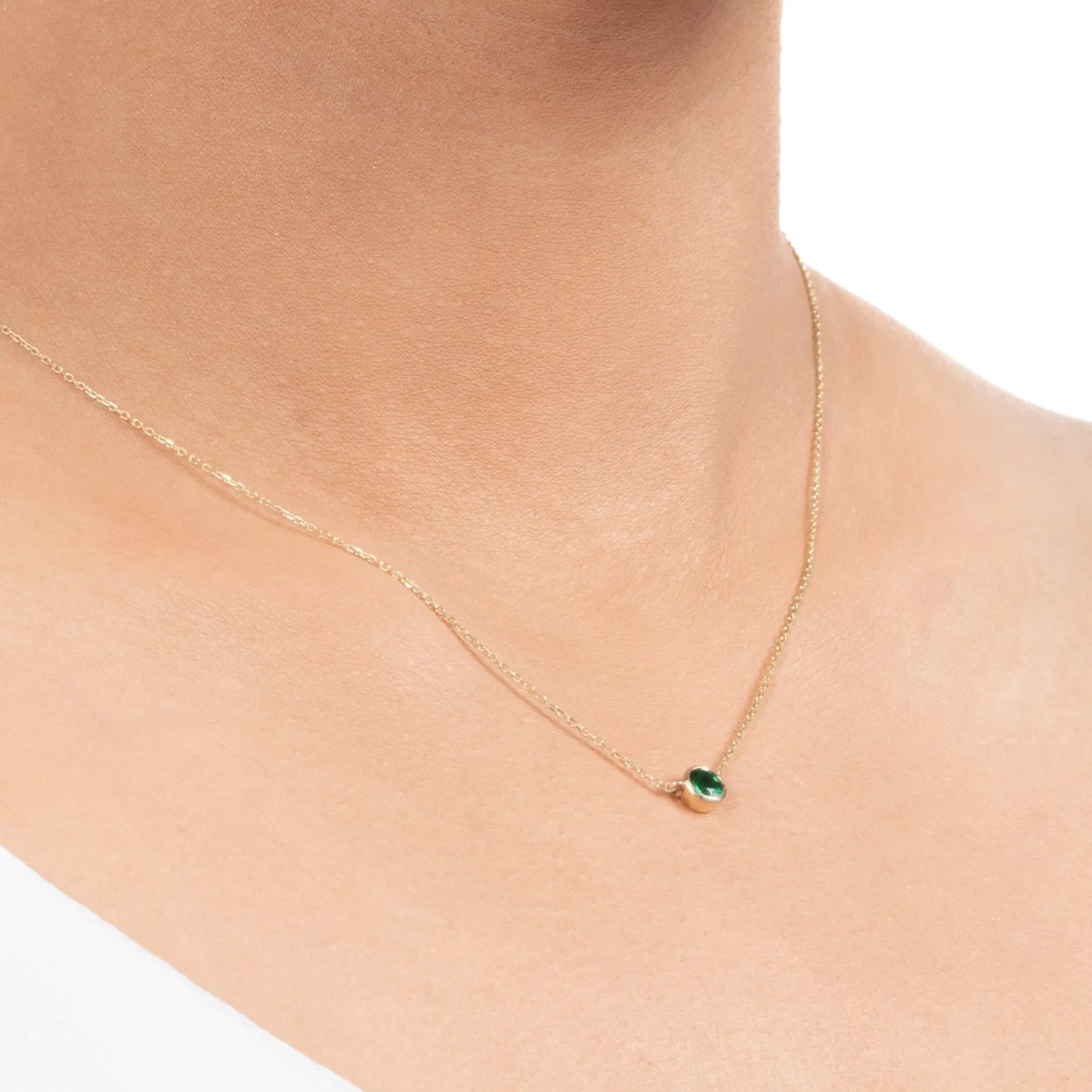 Emerald Station Necklace Bezel Set in 14k Gold