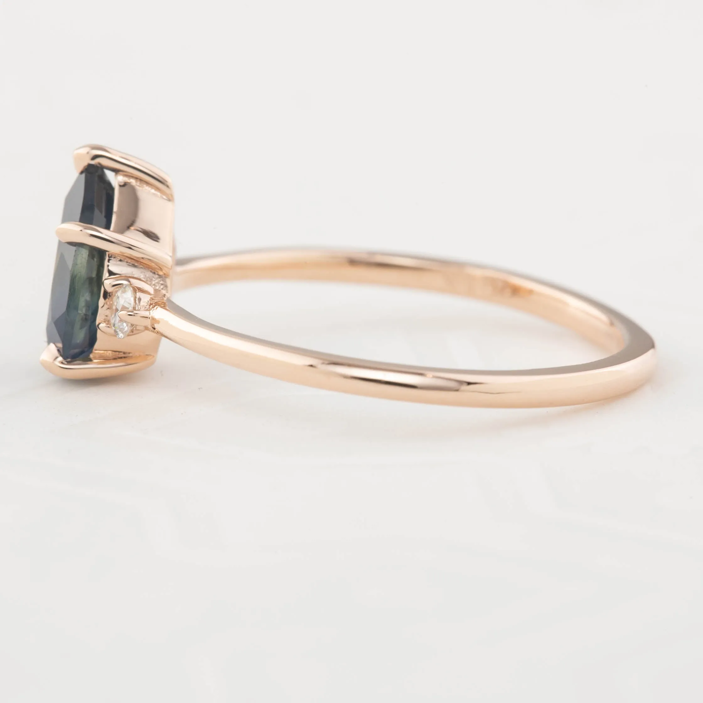 Emilie Ring - 1.45ct Pear Cut Blue Green Montana Sapphire, 14k Rose Gold (One of a kind)