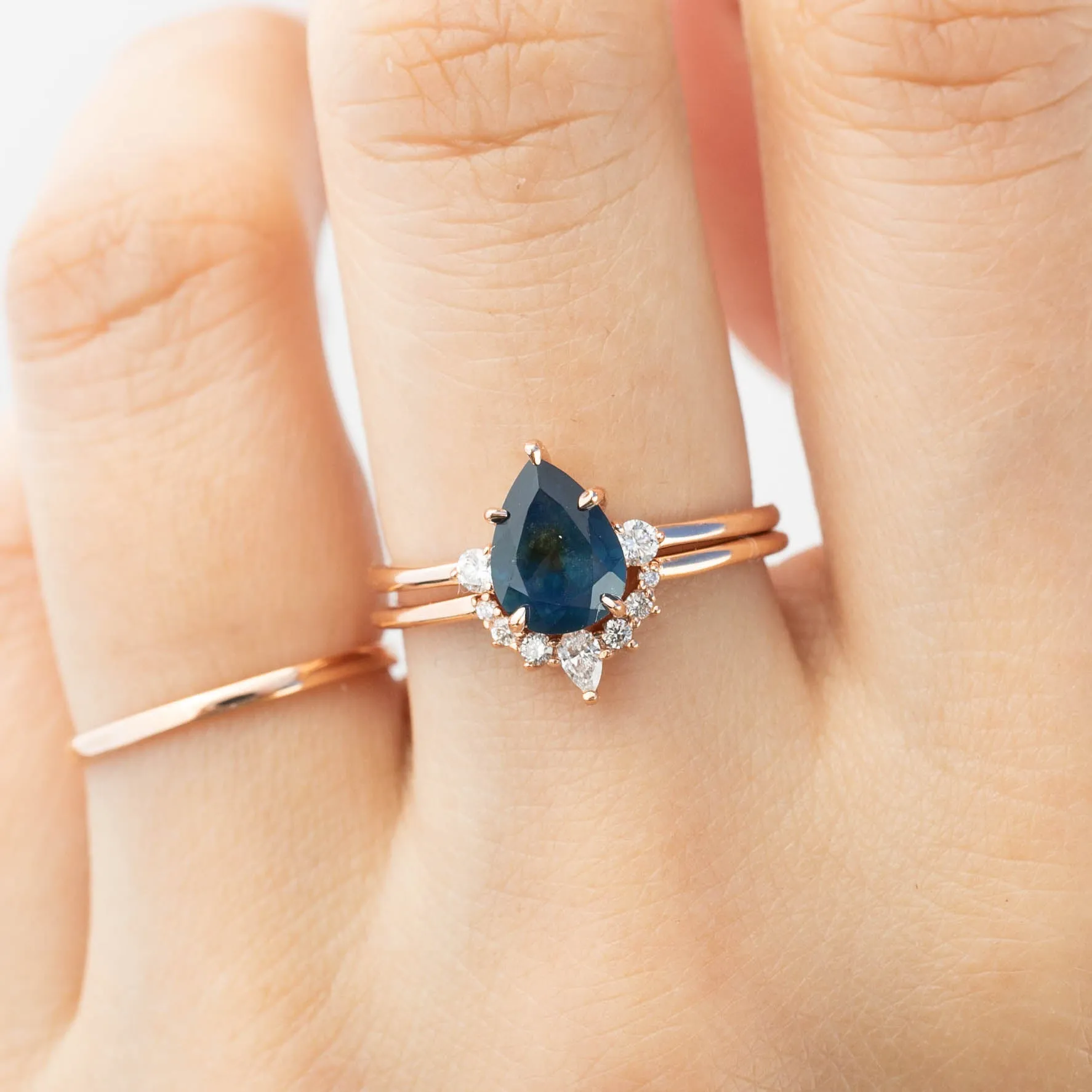 Emilie Ring - 1.45ct Pear Cut Blue Green Montana Sapphire, 14k Rose Gold (One of a kind)