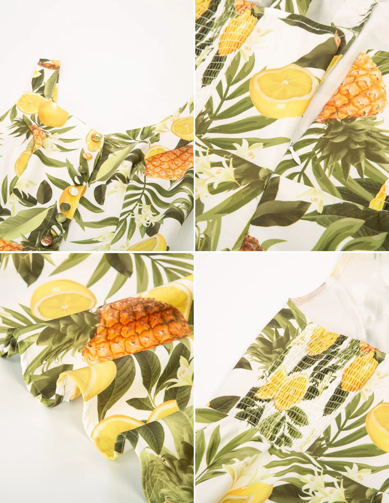 Fans Look of 1950s Vintage Sleeveless Pineapple Pattern A-Line Dress