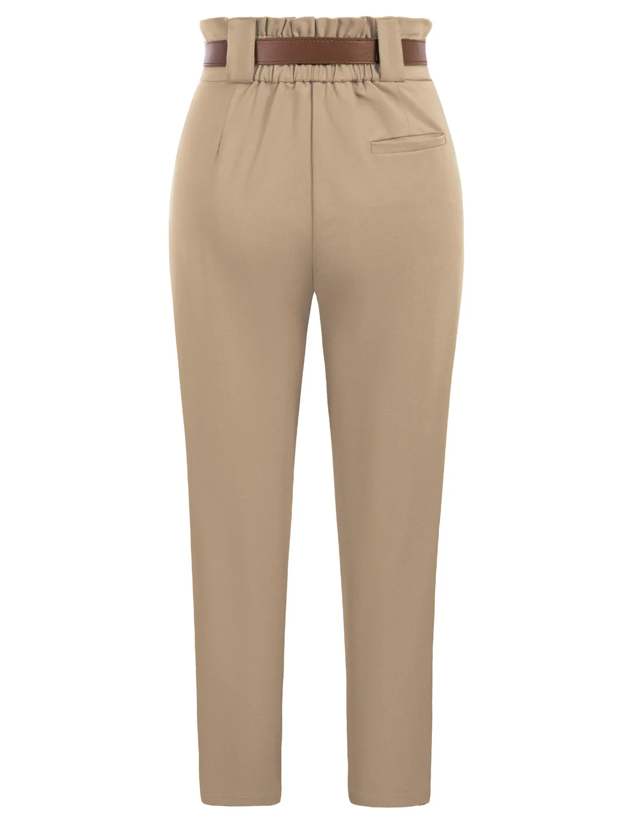 Fans Look of Pleated Cropped Pants with Belt Elastic High Waist Trousers