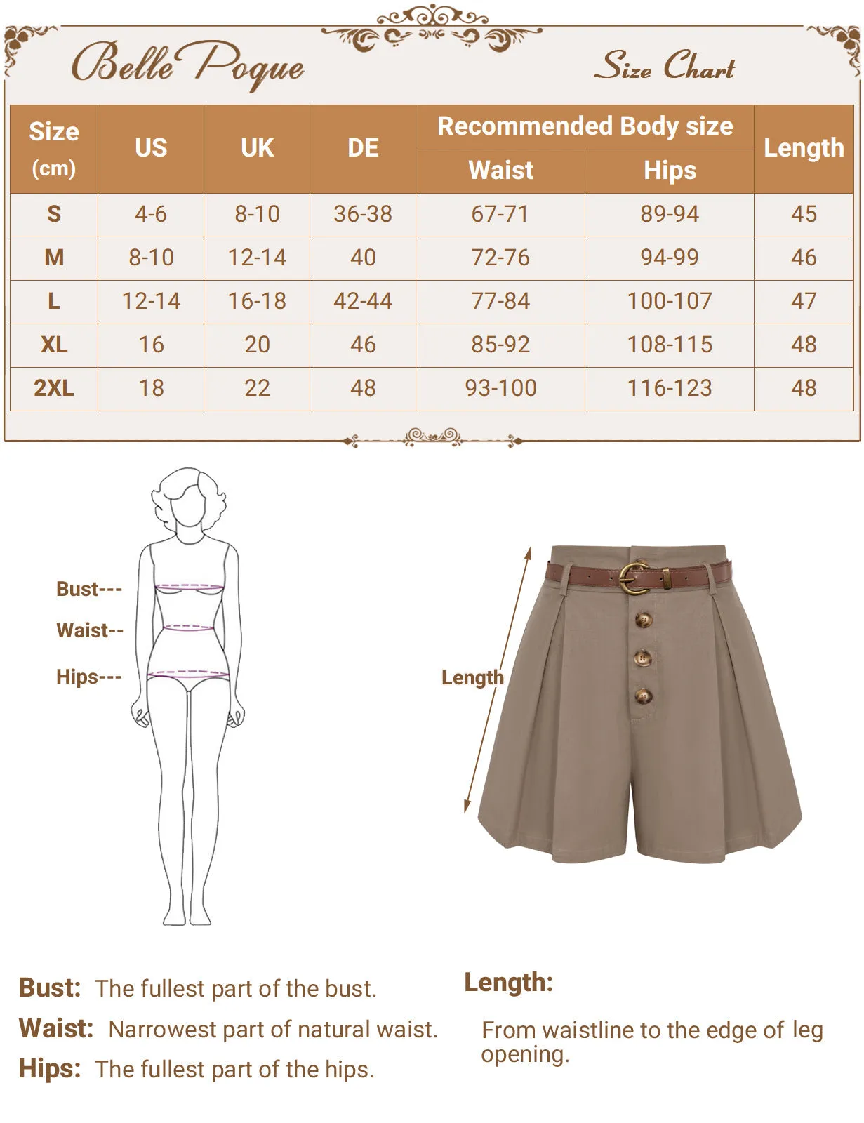 Fans Look of Vintage Cotton Shorts with Belt Elastic High Waist Wide Leg Shorts