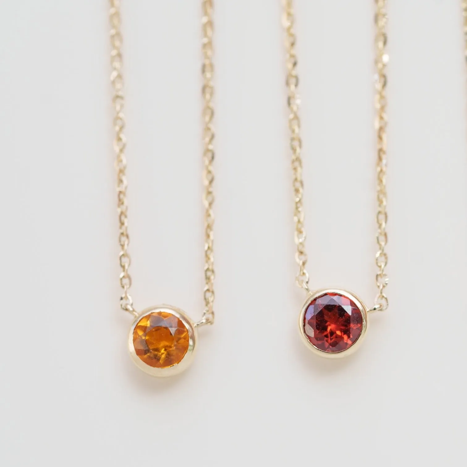 Garnet Station Necklace Bezel Set in 14k Gold