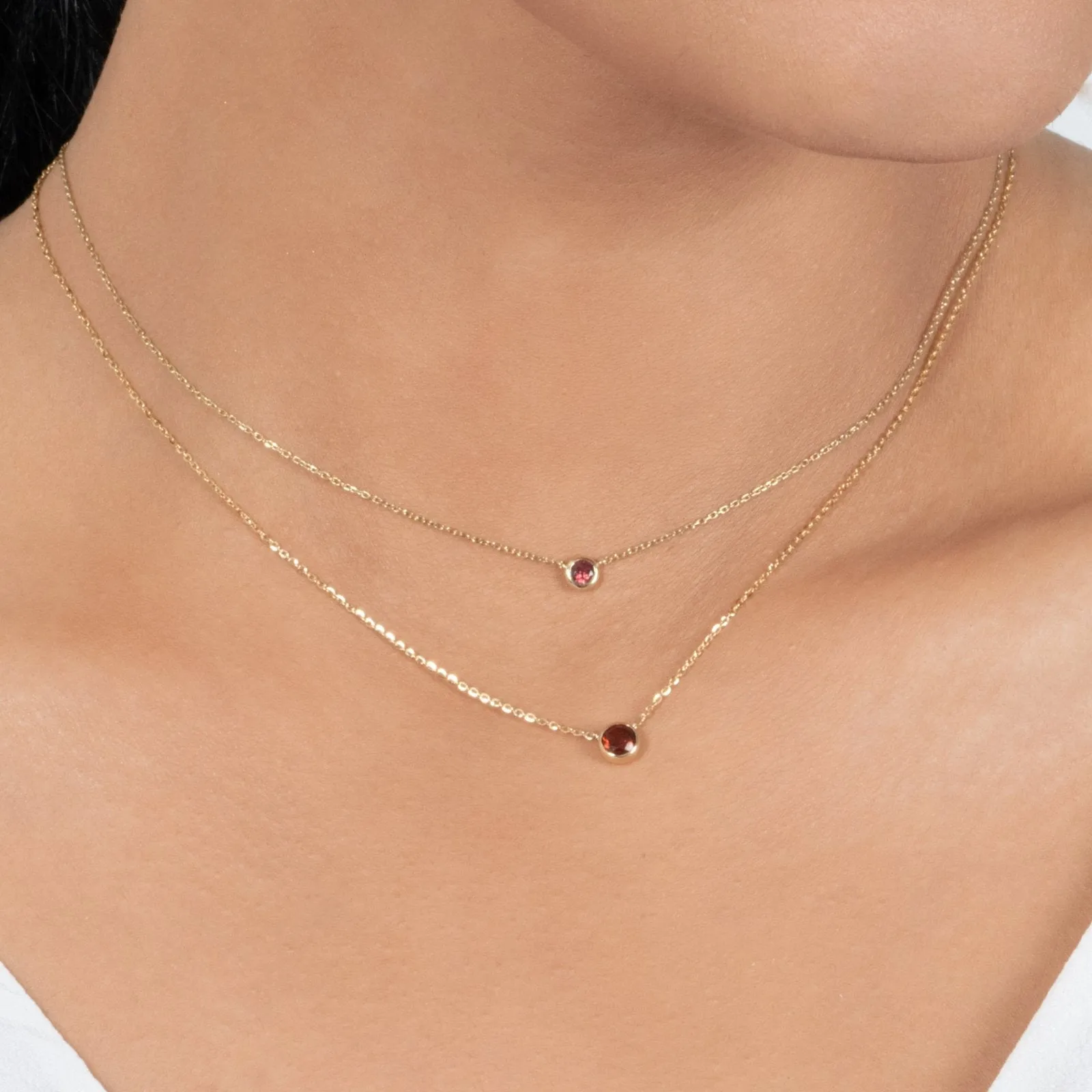 Garnet Station Necklace Bezel Set in 14k Gold