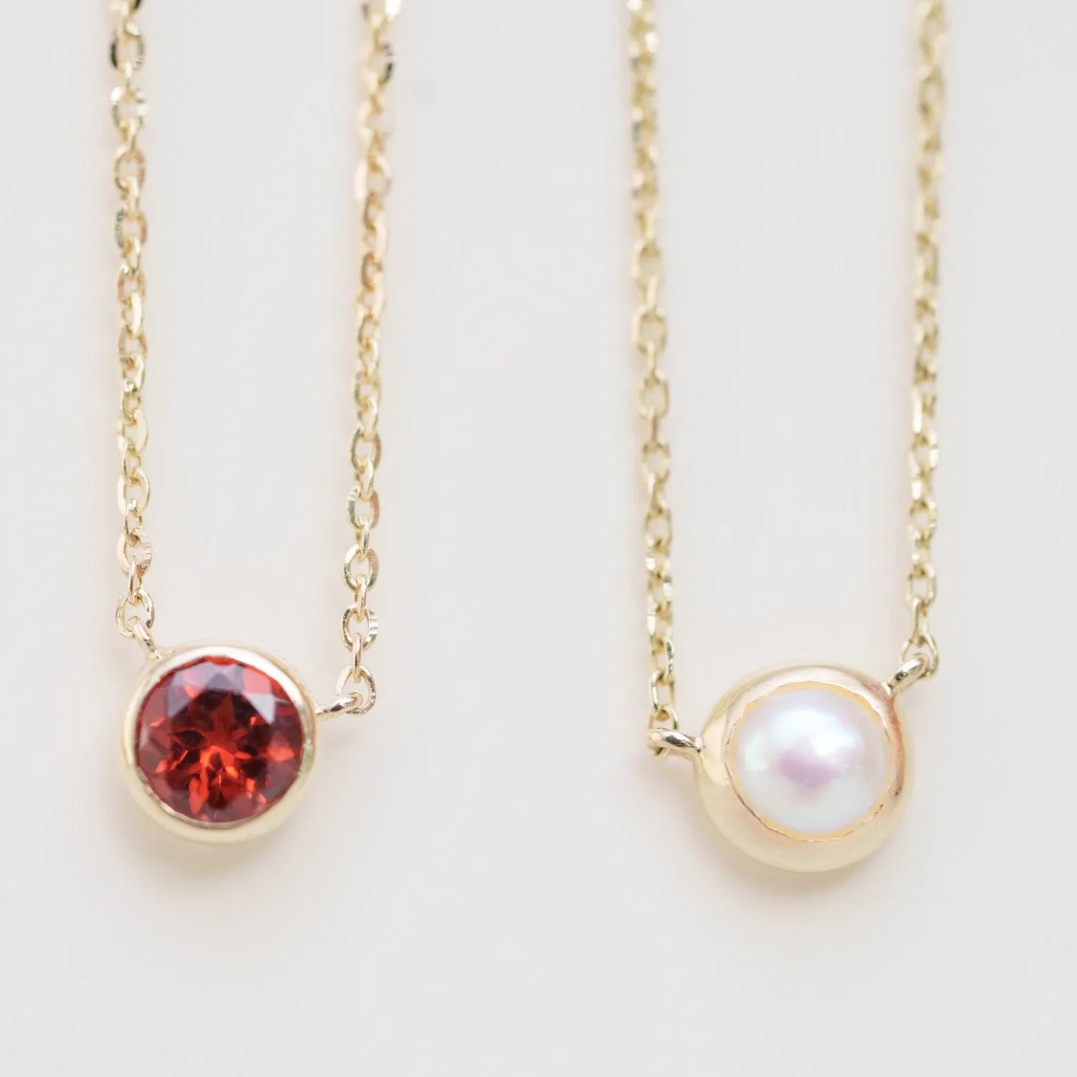 Garnet Station Necklace Bezel Set in 14k Gold