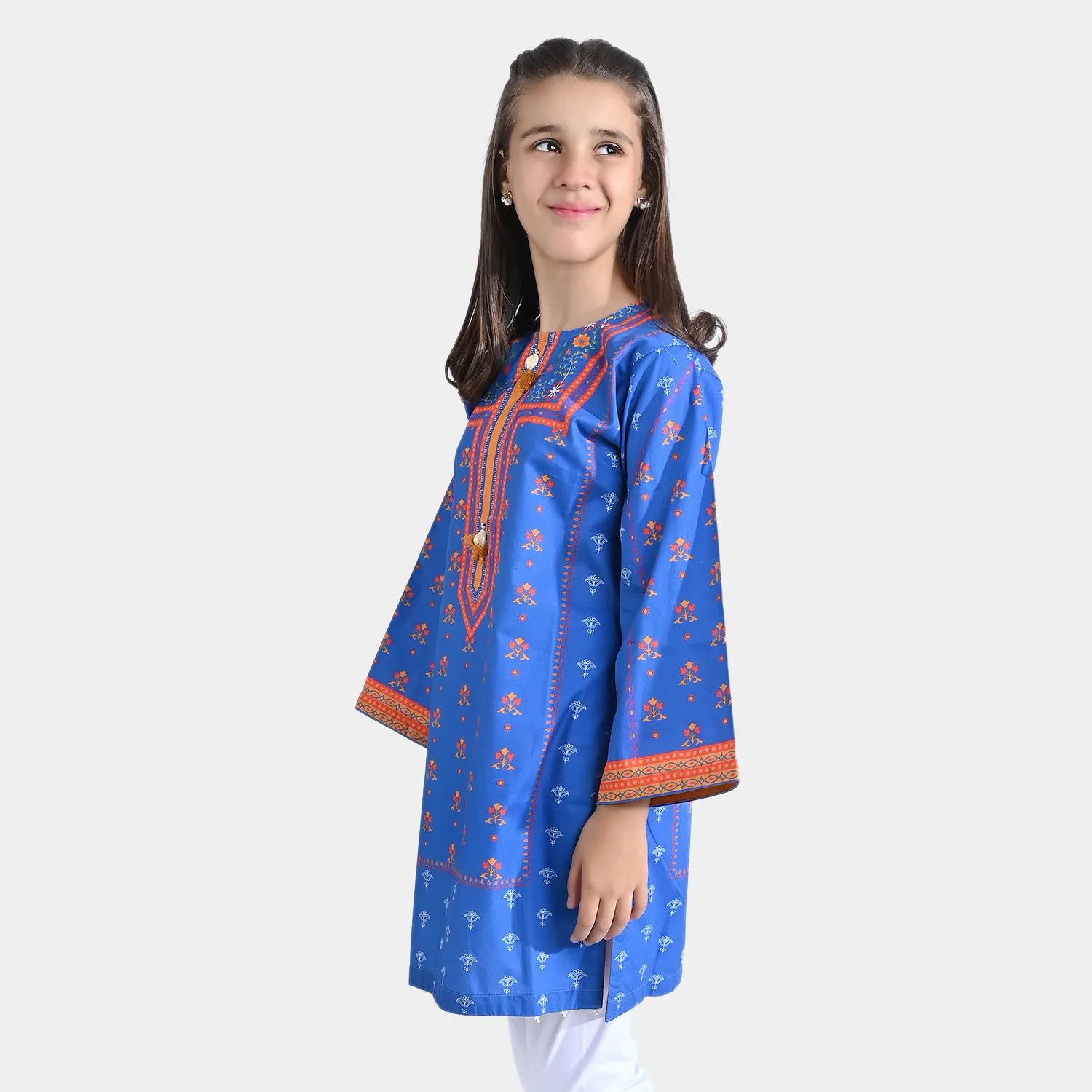 Girls Cotton Poplin Printed Kurti Eyeconic-Blue