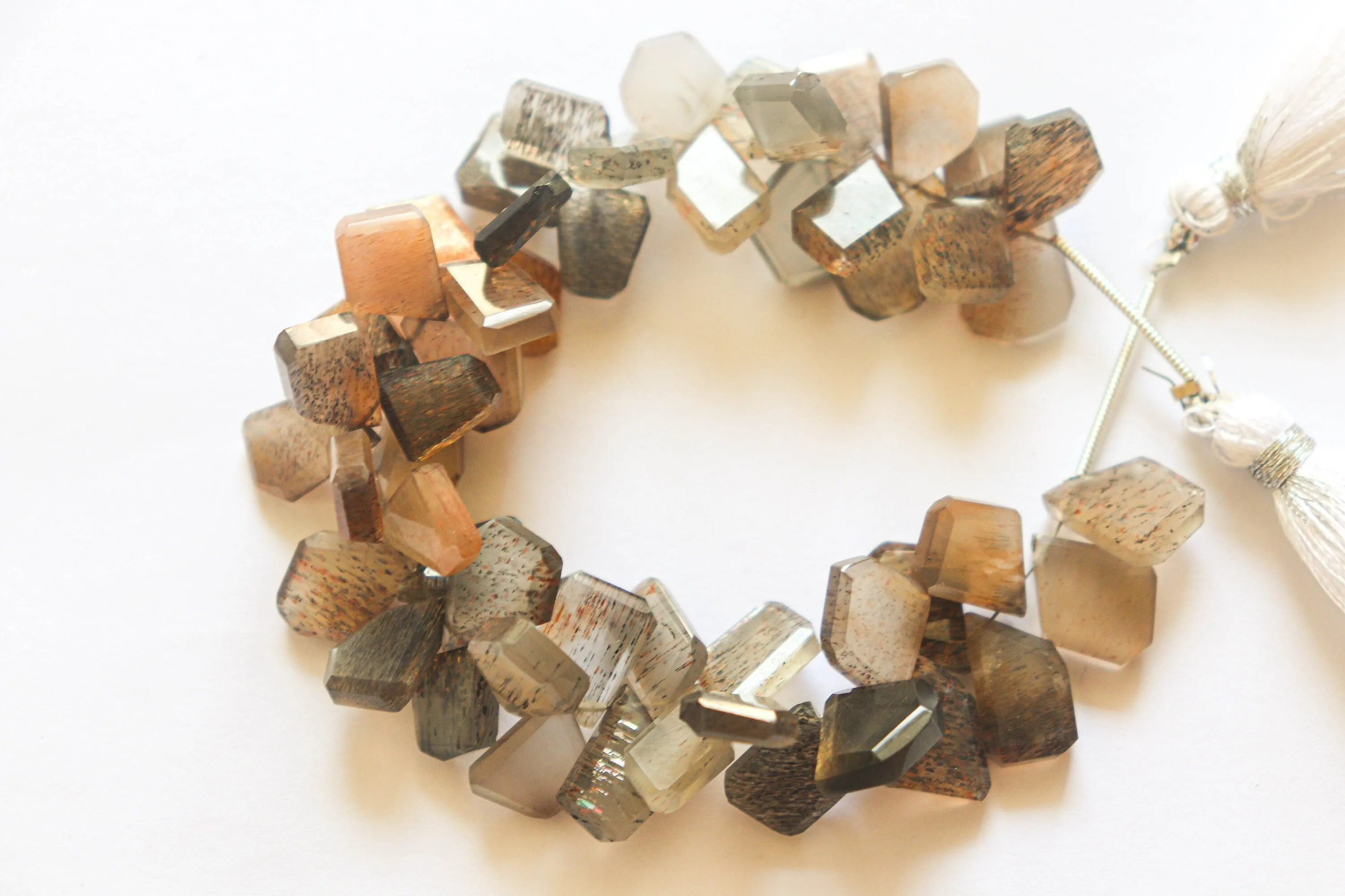 Golden Sheen Moonstone Fancy Slice Cut Beads