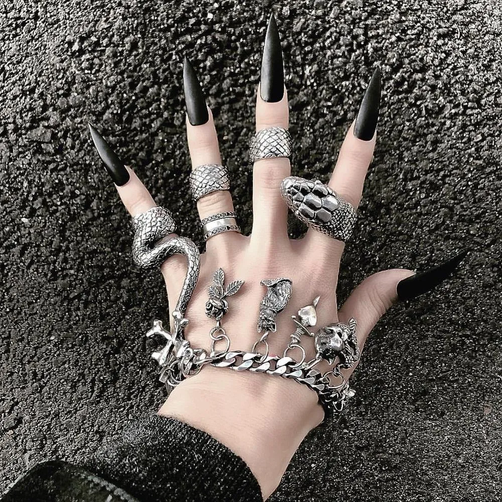 Gothic Steampunk Snake 316L Stainless Steel Vintage Midi Ring Set