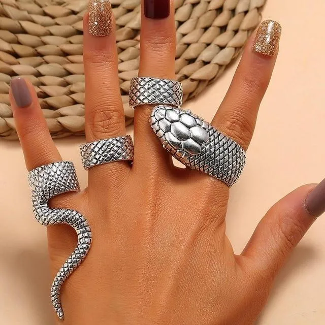 Gothic Steampunk Snake 316L Stainless Steel Vintage Midi Ring Set