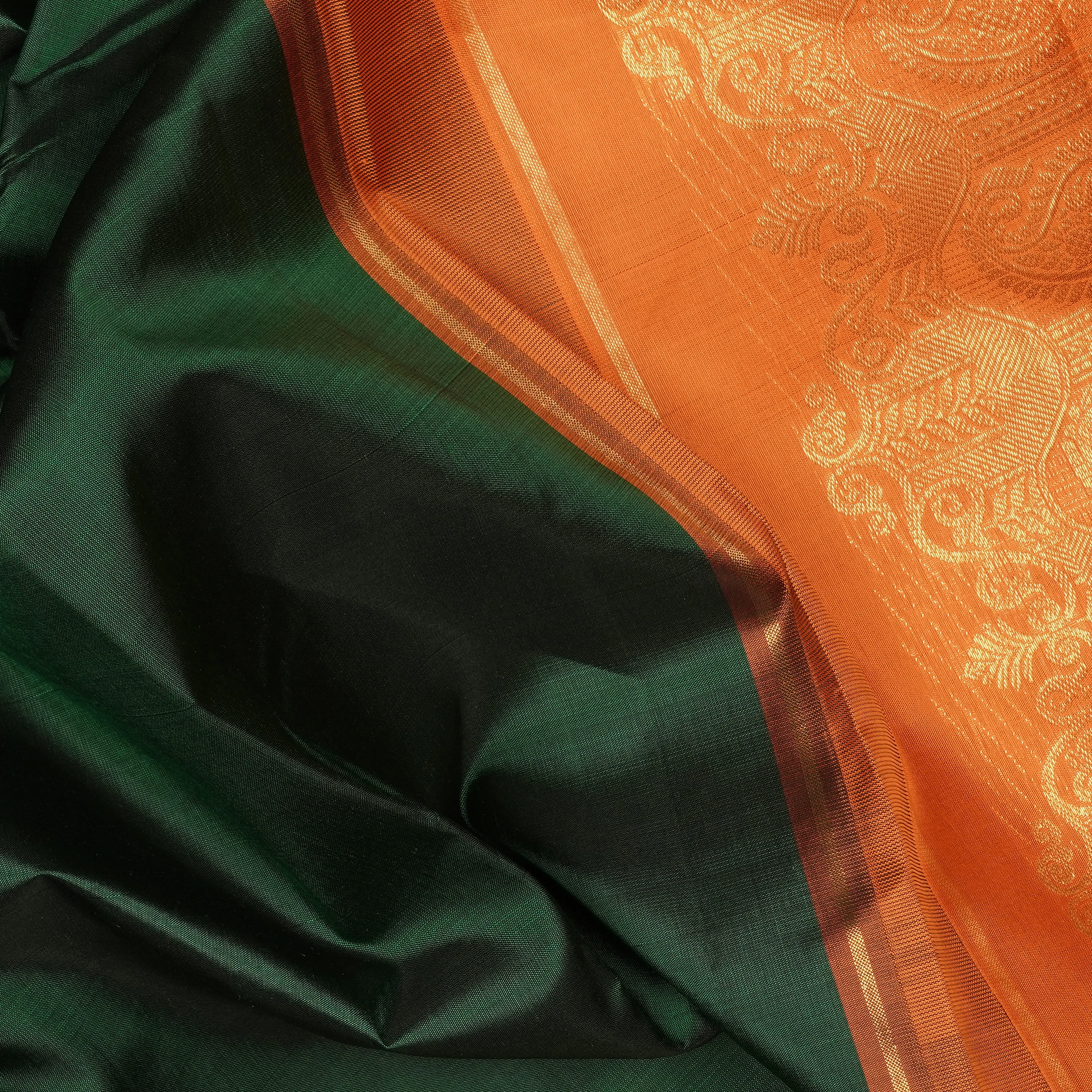 Handwoven Green with Orange Kanjivaram Silk Saree - 2137T00586DSC