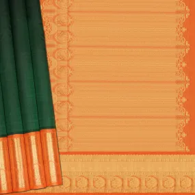 Handwoven Green with Orange Kanjivaram Silk Saree - 2137T00586DSC