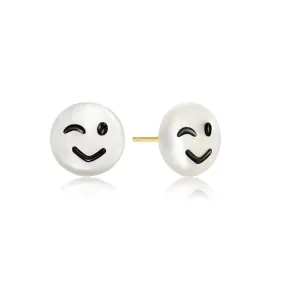 Happy Kids | Wink Single Stud | White Mother of Pearl | 14K Gold Plated 925 Silver