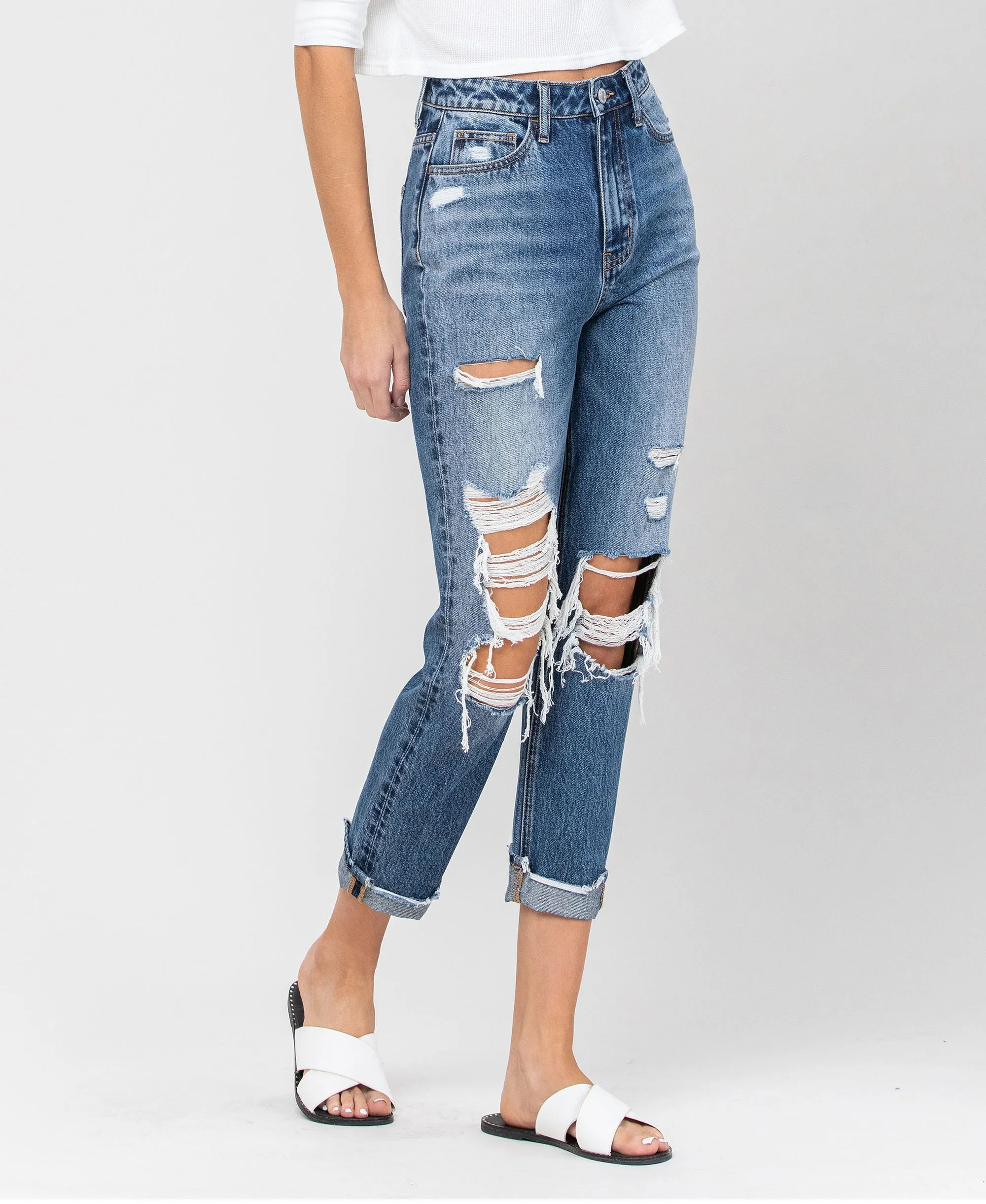 Hart - Super High Rise Distressed Cuffed Mom Jeans