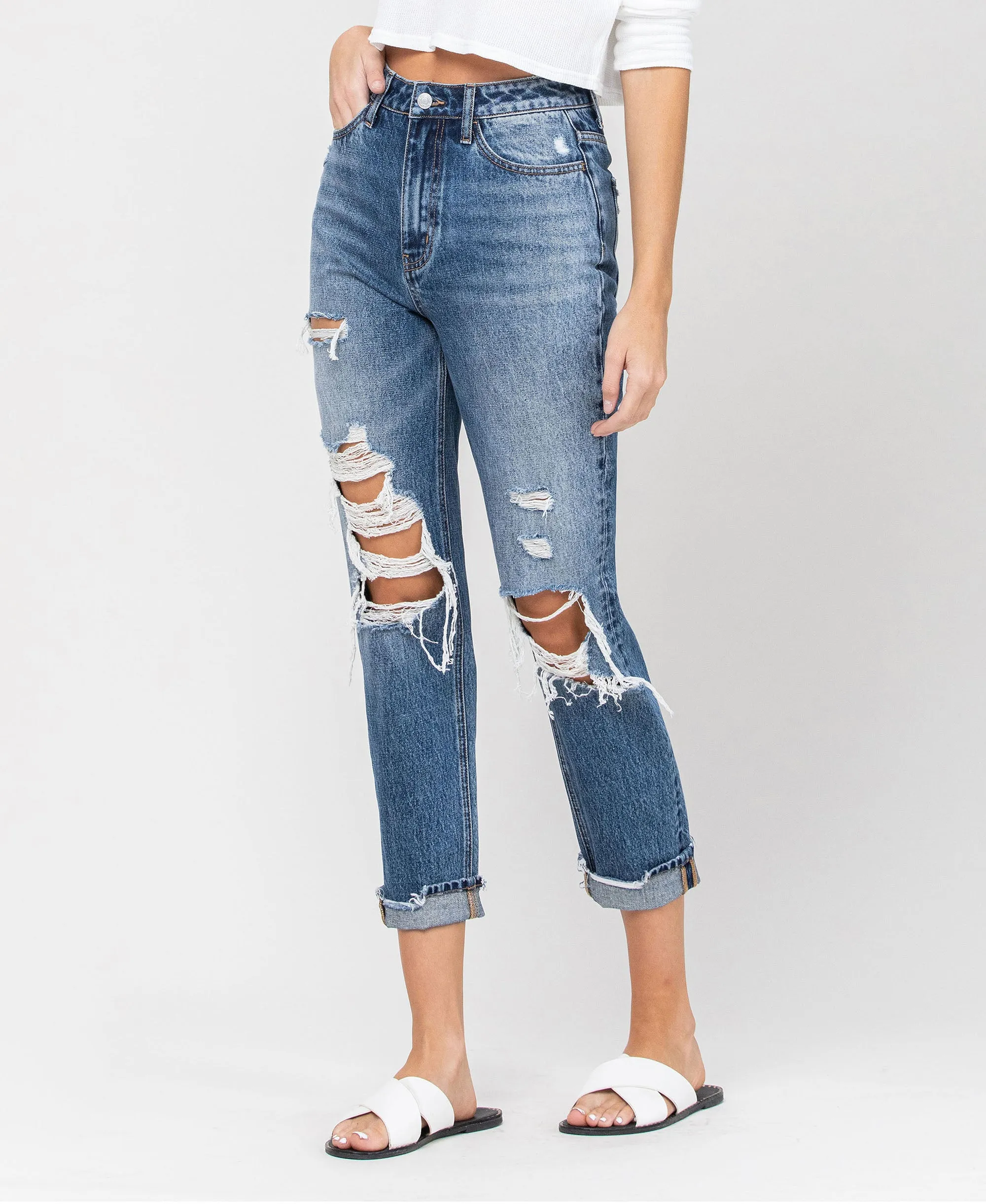 Hart - Super High Rise Distressed Cuffed Mom Jeans