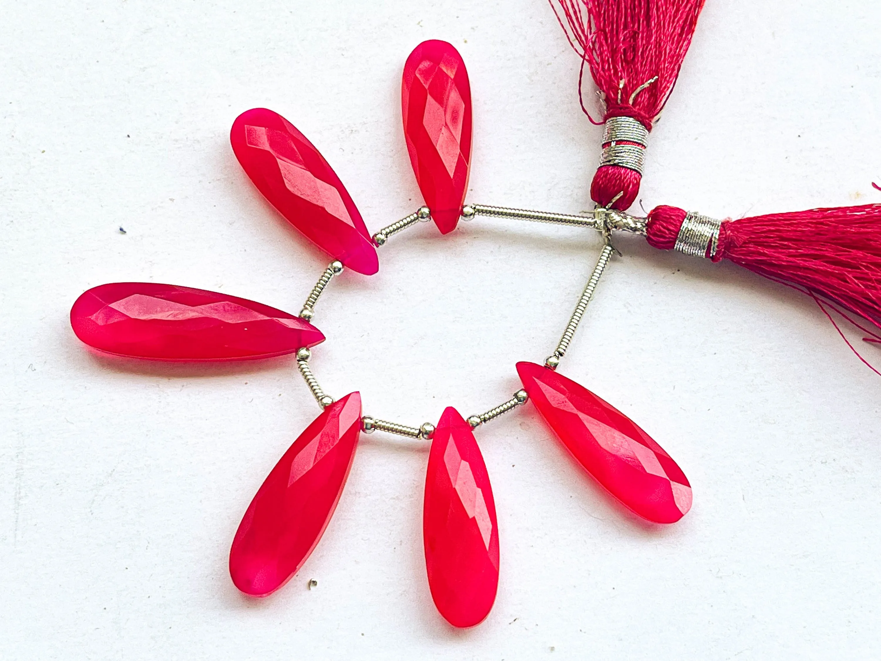 Hot Pink Chalcedony Pear Shape Faceted Briolette beads