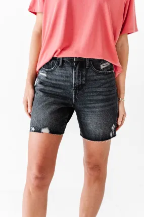 Jordi High Waisted Raw Hem Denim Shorts In Black