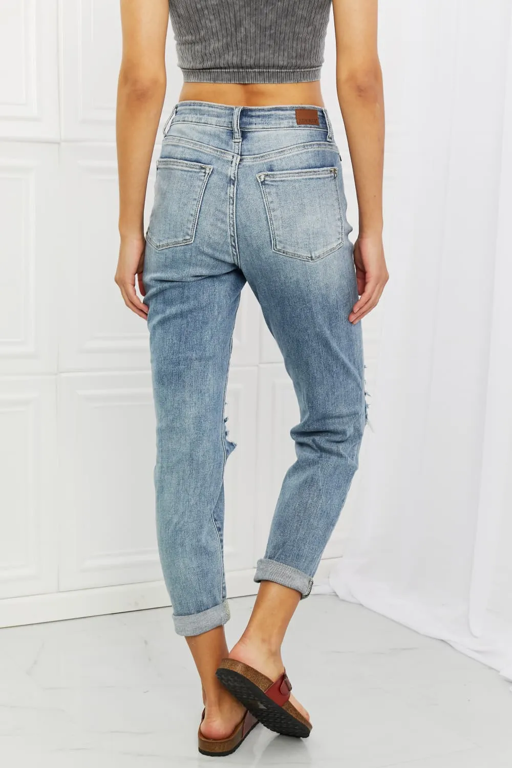 Judy Blue, Mid-Rise Ripped Double Cuff Boyfriend Jeans, 82458