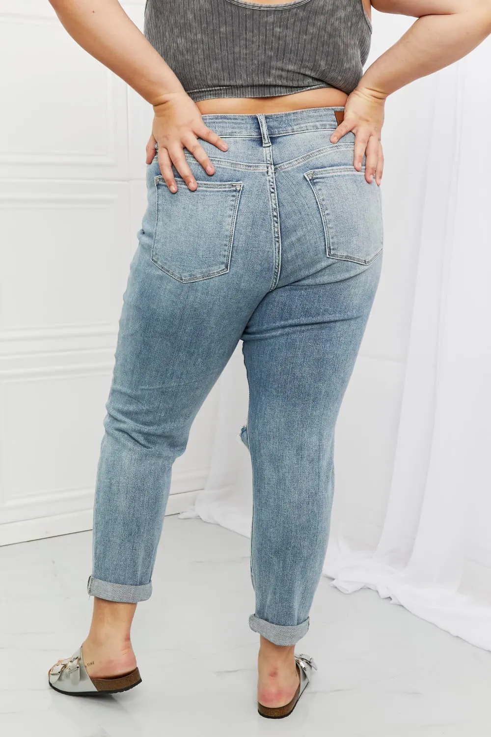 Judy Blue, Mid-Rise Ripped Double Cuff Boyfriend Jeans, 82458