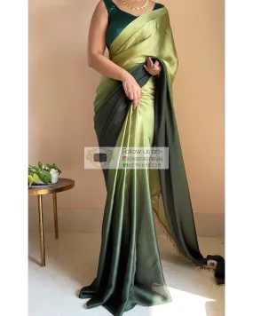 Kacchi Kairi Ombré Crepe Silk Saree with Handmade Tassels on Pallu