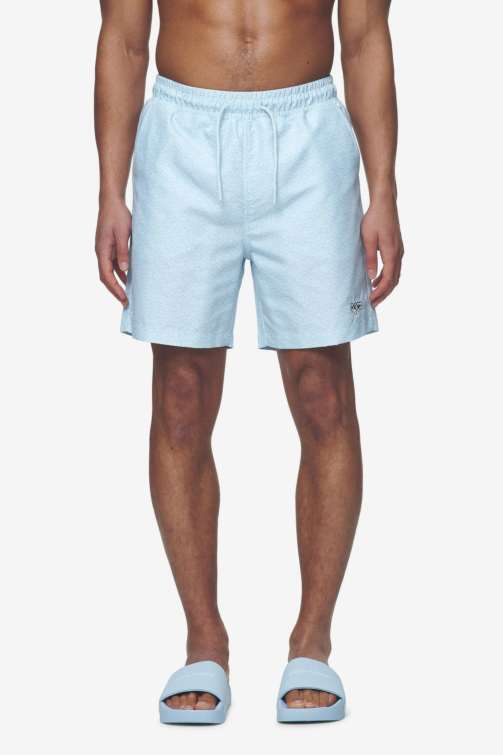 Kempton Monogram Swim Shorts Baby Blue