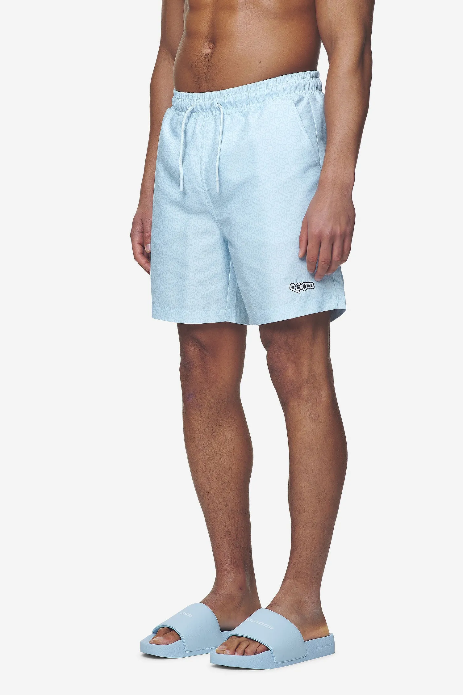 Kempton Monogram Swim Shorts Baby Blue